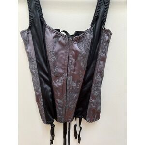 Shirley of Hollywood Underbust Corset Women 34 Bronze Black Brocade Lace Up